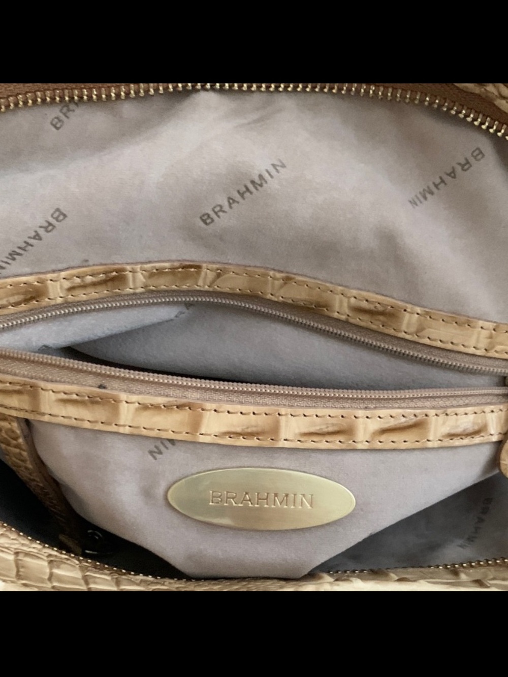 Brahmin Large Jacqueline Toasted Almond Melbourne Croc Leather Hobo - Picture 4 of 14